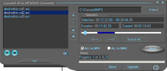 Cucusoft - All to MP3 Converter is powerful MP3/WAV creator and ripper.