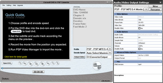Screenshot of CUCUS0FT DVD to PSP Converter